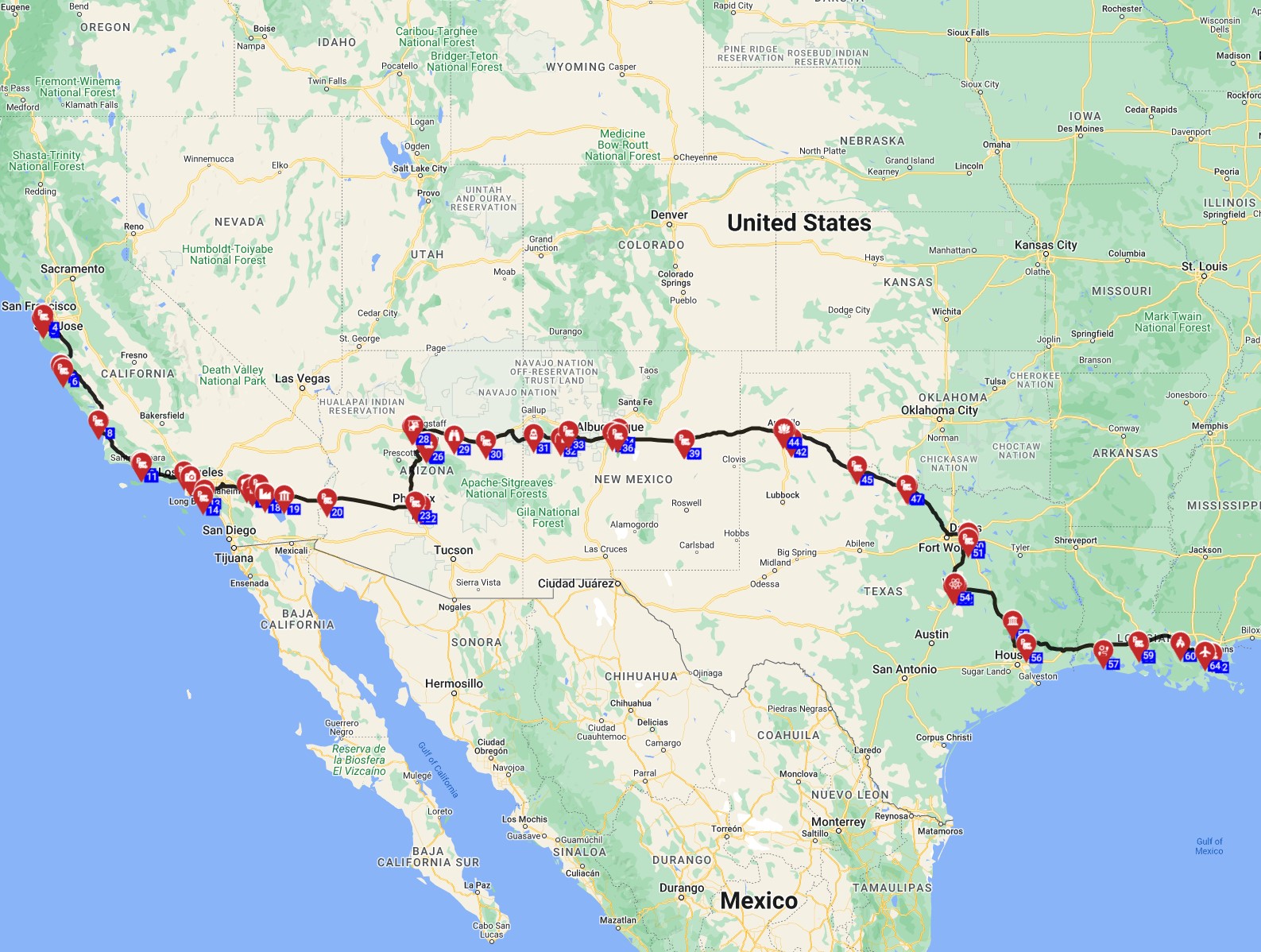RV trip wizard route planner USA from San Francisco to New Orleans